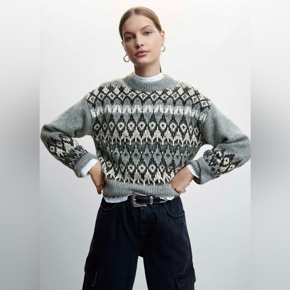 MANGO Wool Blend Metallic Crew Neck Sweater - Picture 1 of 5